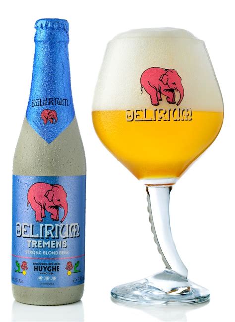 Delirium tremens beer. Brewers combine three different yeasts to create this noteworthy brew. Golden peach in color and in flavor, this tasty Belgian ale lives up to its reputation. The generous size and its famous cologne-inspired bottle make it great for gifting or bringing to a dinner party. 