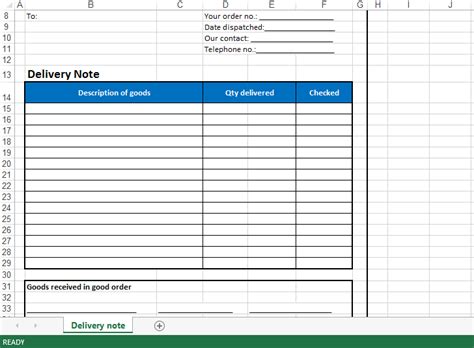 Delivery Note Excel Template Templates At Allbusinesstemplates Com