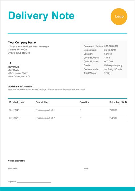 Delivery Note Template Free Download In Word Or Excel Zervant Blog