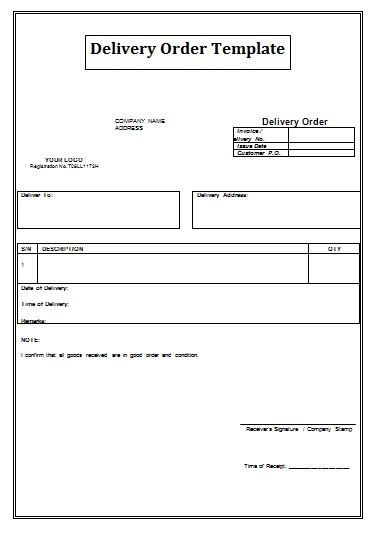 Delivery Order Sample Delivery Order Template