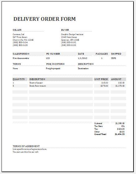Delivery Order Template 6+ Forms for Word, Excel & PDF Format