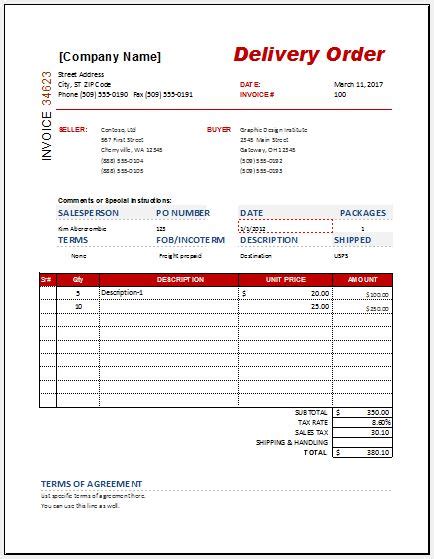Delivery Order Template 6 Forms For Word Excel Pdf Format
