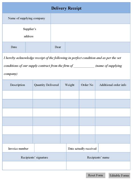 Delivery Receipt Form Editable PDF Forms