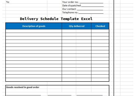 Delivery Schedule Template Excel Excelonist