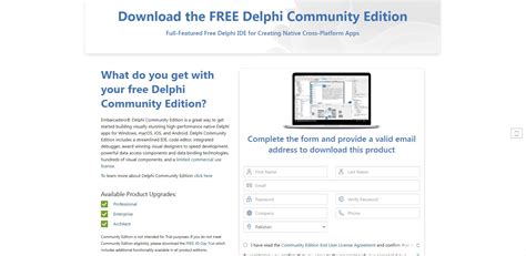 Delphi download. .  Delphi Community Edition (CE) is a full featured IDE...