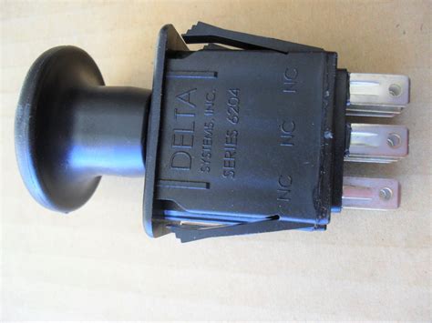 Delta 6201 pto switch. Manufactured by Delta Systems Inc. PTO switch does not stay "ON". This switch operates a Delay Module per OEM design. PTO Switch 114-0279. Add to cart. STE430-101. Replaces OEM: ... Delta: 6201-208 Toro: 93-9998 FITS MODELS: Toro: Lawn and garden tractors, 1995 and newer; most TimeCutter and Titan SPECS: No. Of Positions: 2 No. Of Terminals: 6 