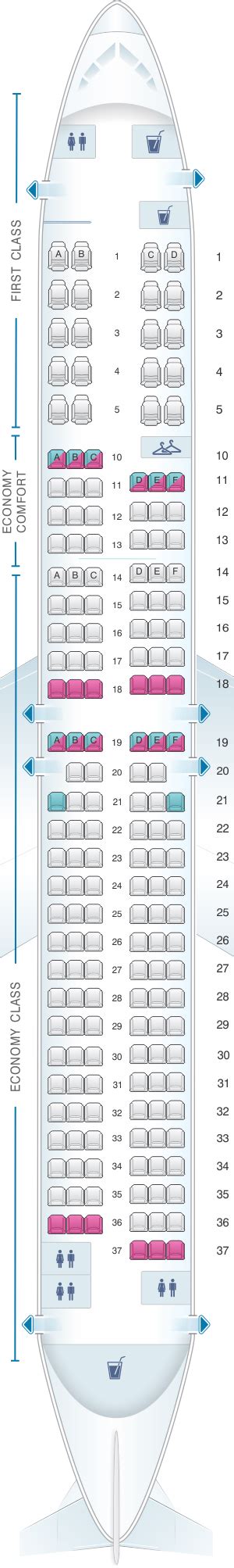 Detailed seat map Delta Air Lines Airbus A319 100. Find the b