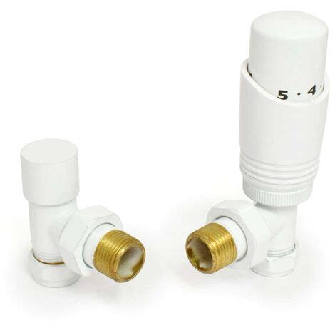 Delta Thermostatic Radiator Valve and Lockshield Angled White