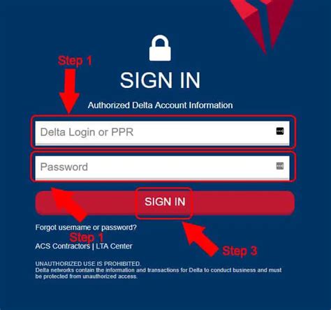 Sign In. Authorized Delta Account Information. Sign In. Trouble Signing In? UNAUTHORIZED USE IS PROHIBITED. Delta systems contain information and transactions for Delta business and must be protected from unauthorized access.