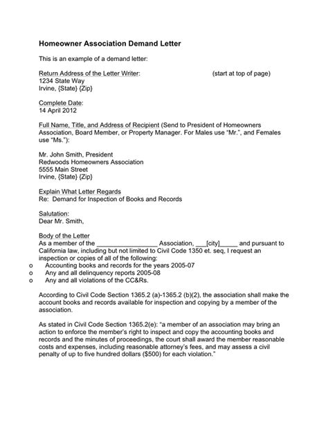 Demand Letter to HOA for Repairs of Common Areas