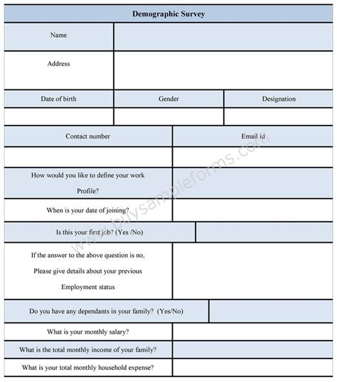 Demographic Survey Form, sample Demographic Survey Form Sample Forms
