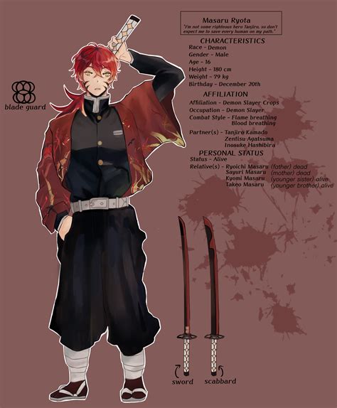 He is male. Your character uses the Breath of Insect. He wields a Nichirin tachi (with a tsuba with overlapping petals) that is yellow in color. His rank is Mizunoto. He wears the demon slayer uniform, along with a red haori. He has dirty blonde hair, which is short and spiky. His eyes are silver with round pupils. OC ME!. 