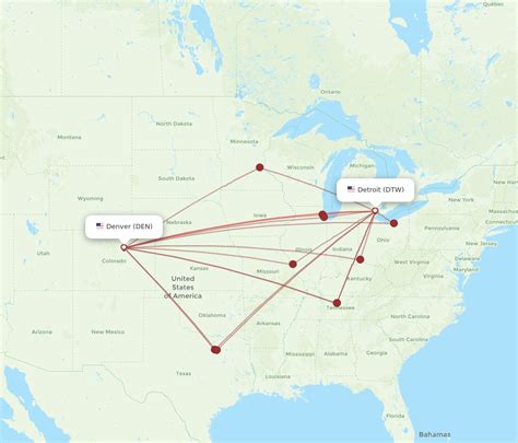All flights from DEN to DTW non-stop. There are direct flights from Denver International, Colorado, USA to Detroit Metropolitan Airport (DTW), Michigan, USA every day of the week The flight distance is 1126 miles and the trip usually takes about 2 hours and 47 minutes. DEN.. 