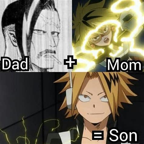 May 3, 2021 · Dr. Kuse Files: Denki Kaminari. Patient: Kaminari, Denki. Parent Quirks: Father: Emitter that produces electricity from the hands. Mother: Mutant that can pick up and produce electrical signals through her nerves, picking up other signals. Potential Names: Electrification, Bioshock, Shocker. Awakening Incident: The Quirk first manifested after ... . 