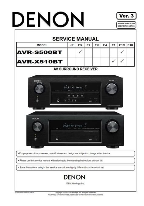 Denon avr s500bt avr x510bt av receiver service manual. - Komatsu pc03 2 bedienungs- und wartungsanleitung.