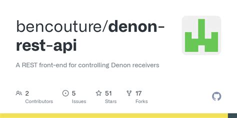 Denon github.  Contribute to bencouture/denon-rest-api development by creating an account on Git...