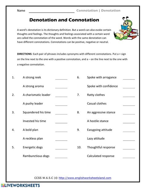 Denotation And Connotation Worksheet