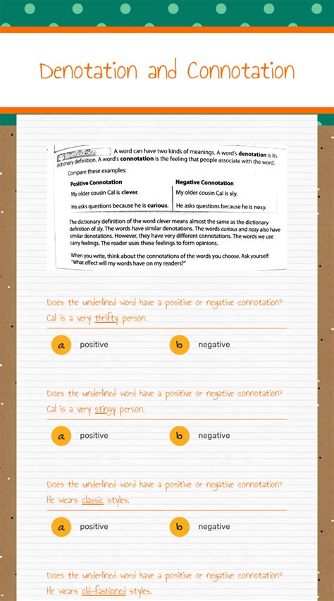 Denotation and Connotation Interactive Worksheet by Lisa Stienkemeyer