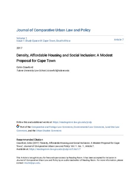 Density, Affordable Housing and Social Inclusion: A Modest