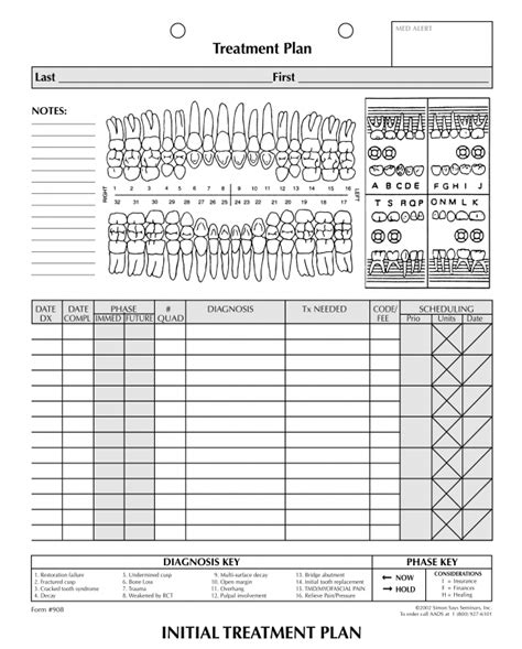 Dental Form Initial Treatment Plan w/Teeth, 100 (36RS908