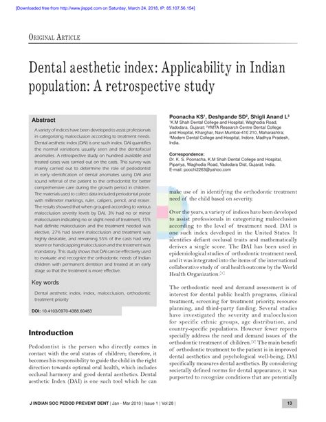 Dental aesthetic index: applicability in Indian population: a