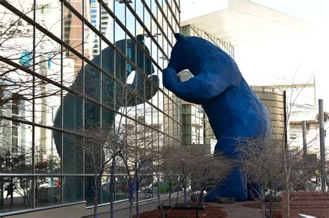 Denver’s “big blue bear” vandalized — and quickly fixed — amid pro-Palestine protests