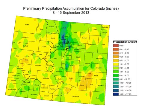 ten wettest september precipitation totals in denver weather history since 1872: inches 5.61 –2013 4.67 –1961 3.78 –1909 3.70 –1902 3.42 –1938 2.95 - 2012 2.89 - 1936, 1918 2.85 - 1973, 1971 ten driest september precipitation totals in denver weather history since 1872: inches t - 1944, 1892 0.01 - 1992, 1956 0.02 - 1921, 1879 0.05 - 1893. 