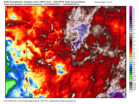 May 2023 is 4th wettest on record with just over 5.5"). Denver's record-keeping began in 1872 in Downtown, moved to Stapleton in 1948 then to DIA in 1994. We included more information on the rainfall totals received and what's ahead this week in yesterday's State of the Atmosphere: Denver weather: Rain with isolated flooding continues.. 