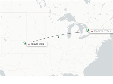Denver to toronto flights. Direct (non-stop) flights from Denver to Toronto. All flight schedules from Denver International , Colorado , USA to Pearson International, Canada . This route is operated by 2 airline (s), and the flight time is 3 hours and 16 minutes. The distance is 1319 miles. 