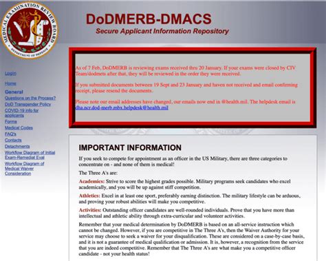 of Defense Medical Examination Review Board. DoDMERB wants to make your medical exam experience as "hassle free" as possible. While most questions should go to: ... accordance with the DoD medical accession standards outlined in Department of Defense Instruction (DoDI) 6130.03 "Medical Standards for Appointment, .... 