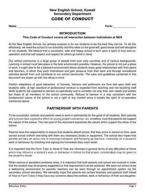 Department of education code of conduct pdf.  Parents and other visitors to schools s...