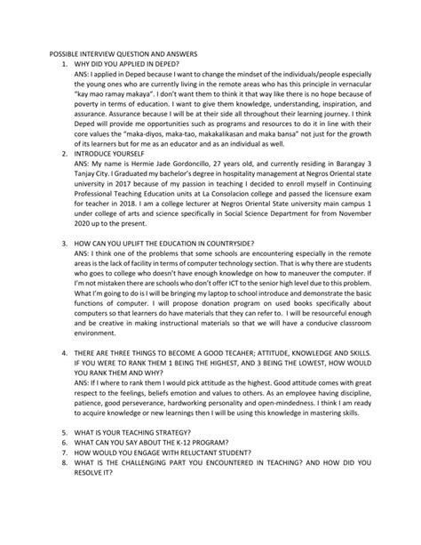 Deped Interview Questions And Answers