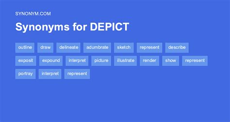 Depicting synonym. Definition of depict verb in Oxford Advanced Learner's Dictionary. Meaning, pronunciation, picture, example sentences, grammar, usage notes, synonyms and more. 