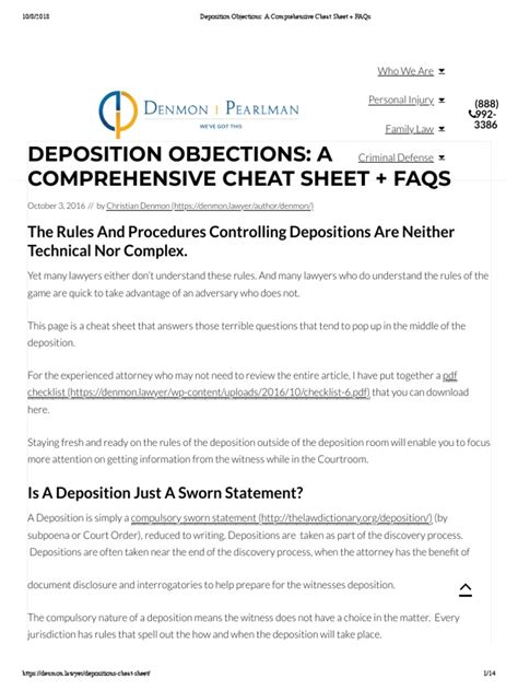 Deposition Objections Cheat Sheet Cheat Sheet