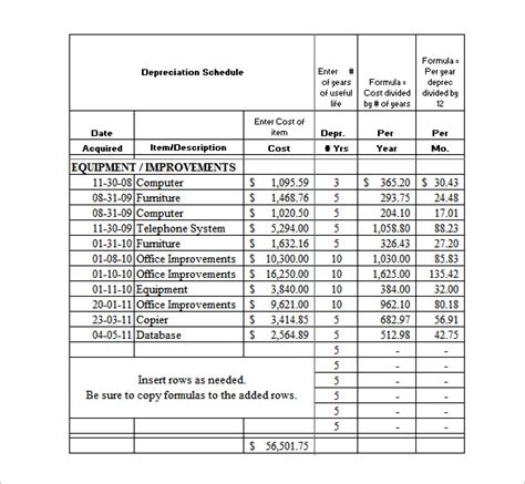 Depreciation Schedule Template 9+ Free Word, Excel, PDF Format Download!
