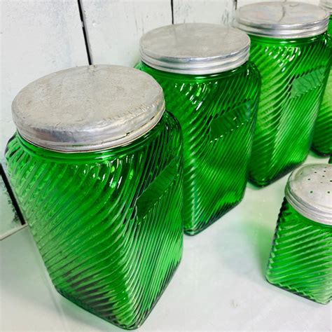 Depression Glass Canister Green - Etsy