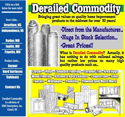 Derailed commodities. At Derailed Commodity Flooring & Furniture, we're proud to offer a fantastic selection of flooring from top industry brands. Our selection of area rugs, laminate, luxury vinyl, carpet, hardwood, and tile is unparalleled within the area. We offer an incredible roster of floor-covering options that promise performance, beauty, and durability. 