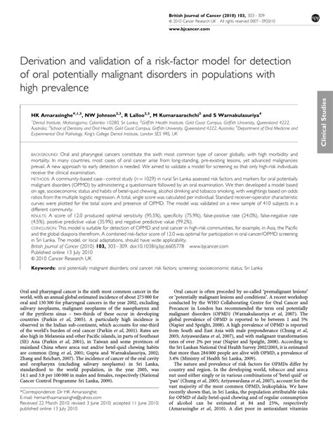 Derivation and validation of a risk-factor model for detection of …