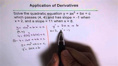 Derivative Application To Find Quadratic Equation YouTube