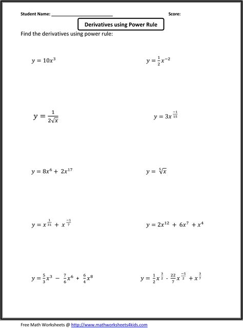 Derivatives Practice Worksheet
