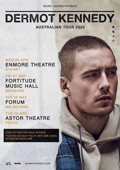 Dermot kennedy tour. The Dermot Kennedy Concert Experience. Dermot Kennedy has become one of the top Pop artists in the 2024 music scene, delighting fans with a unique Pop sound. Dermot Kennedy tickets provide an opportunity to be there in person for the next Dermot Kennedy concert. So experience it live and be there in person for a 2024 Dermot Kennedy Pop … 