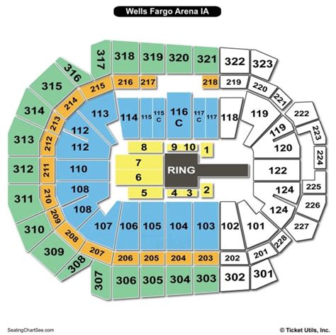 Wells Fargo Arena Seating Chart Details. Wells Fargo Arena is a top-notch venue located in Des Moines, IA. As many fans will attest to, Wells Fargo Arena is known to be one of the best places to catch live entertainment around town. The Wells Fargo Arena is known for hosting the Iowa Wild but other events have taken place here as well.