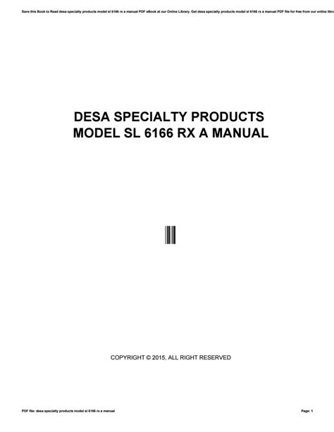 Desa specialty products model sl 6166 rx a manual. - John deere service manuals 310 sg.