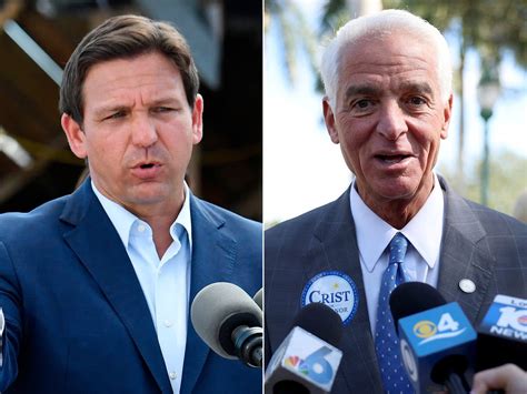 Shortly after my talk with Crist, DeSantis strides into an airplane hangar in Daytona Beach, four hours to the south, drawing loud cheers from the business-attired crowd seated on folding chairs .... 