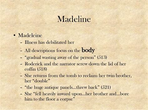 Describe Madeline temporary tomb. What does the narrator notice …