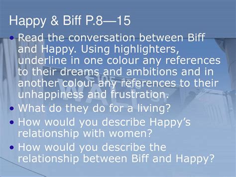 Describe the conversation between Biff and Happy in act …