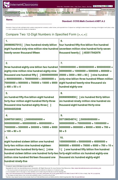Description/Download Worksheet 29623. CCSS.Math.Content.4.NBT.A.2