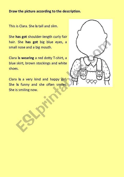 Descriptionsdrawing activity ESL worksheet by danabentchik