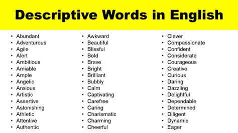 Descriptive Words A Complete List of Descriptive Words Descriptive