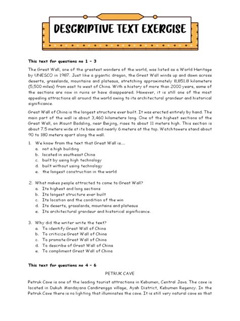 Descriptive text exercise grade 7. .  ...